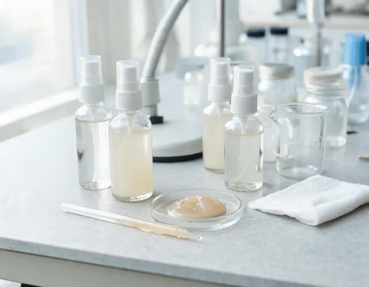 snail mucin serum benefits on a cosmetics bench, illustration only
